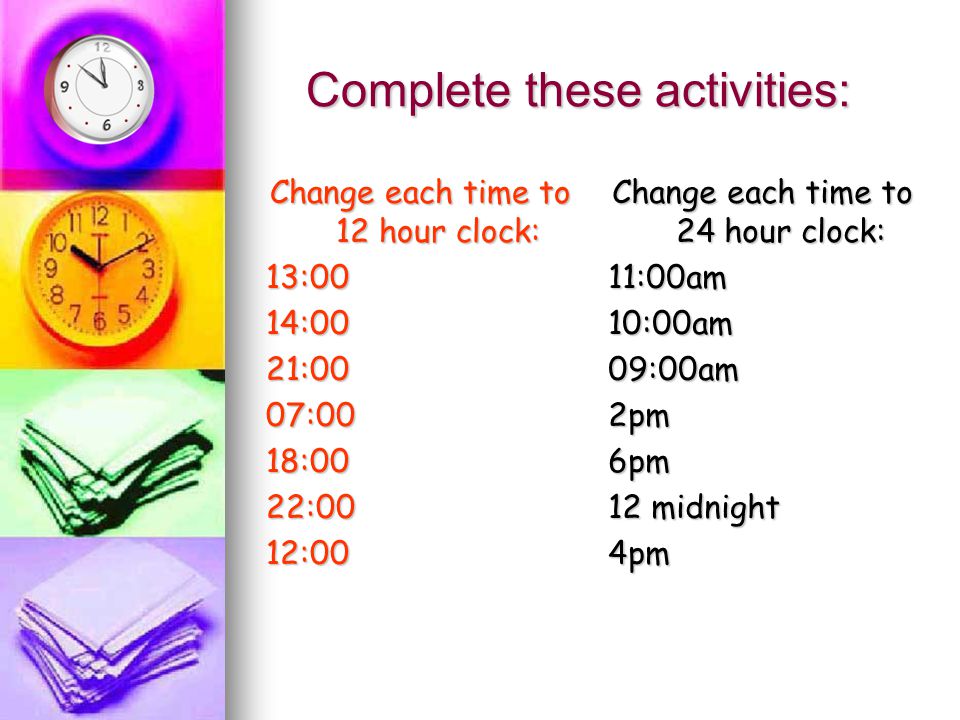 24 Hour Clock Activities. ppt download